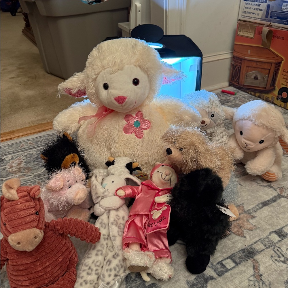 Plush Lamb Toy with Pink Accents
